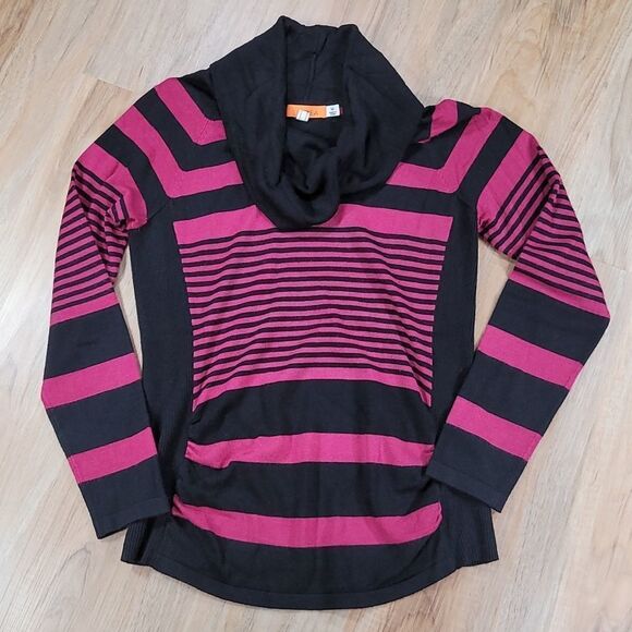 💜One A Maroon Boysenberry & Black Striped Cowl Neck Sweater Medium - Picture 1 of 9
